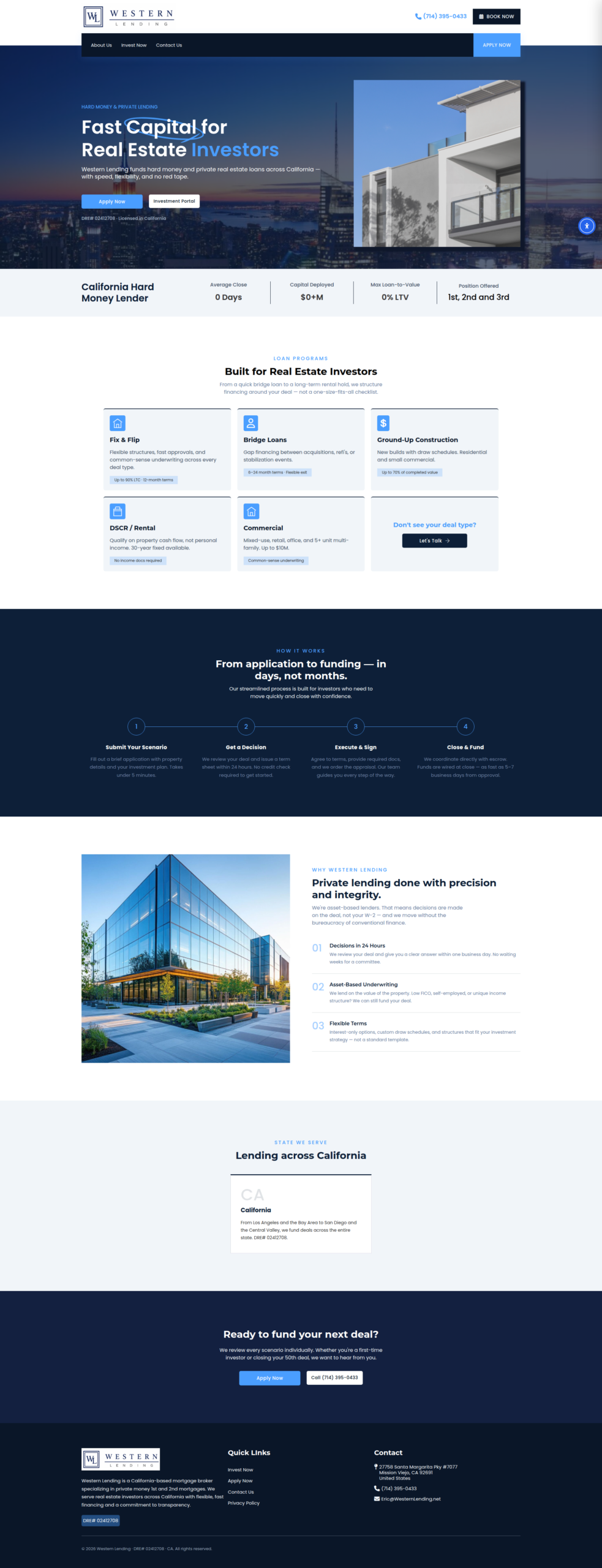 Full-length capture of the Western Lending home page